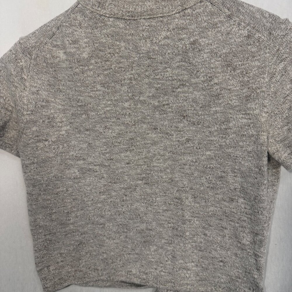 Madewell Tie-Front Short Sleeve Sweater Tee 100% Cotton Marled Beige Medium M - Picture 8 of 8